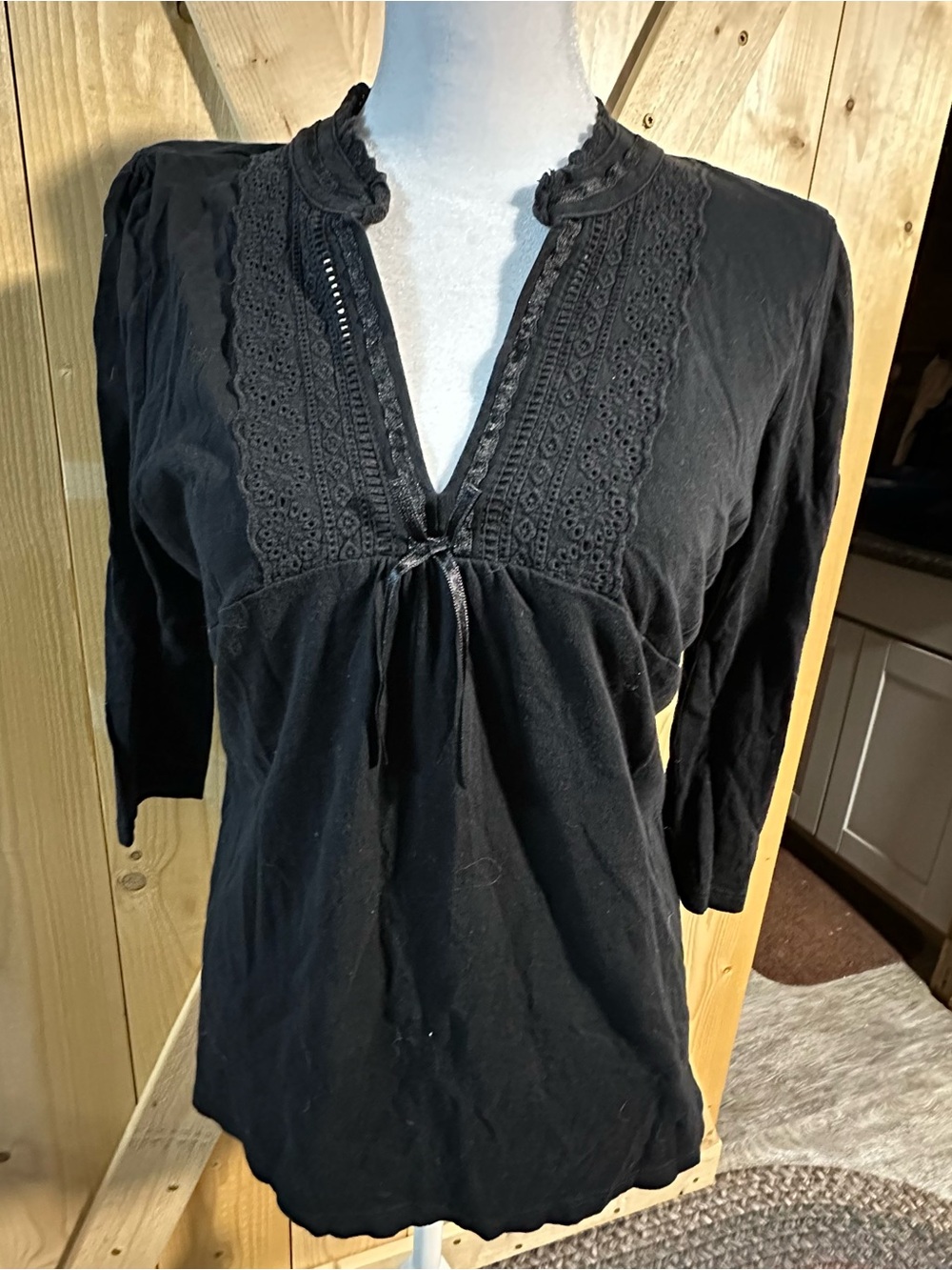 H&M Black Lace-Trim V-Neck Top